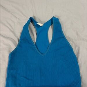 Free People Ribbed V-Neck Racerback Sports Bra - Bright Blue